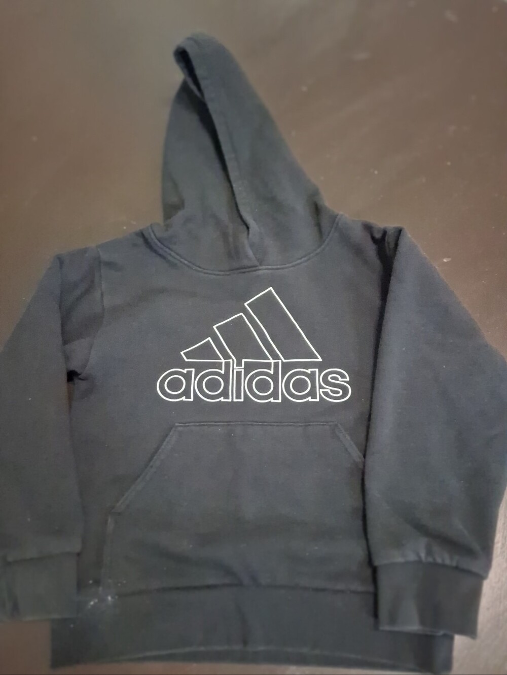Adidas Black Kids Hoodie with White Logo Outline